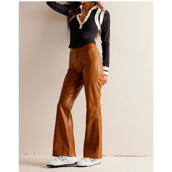 FREE PEOPLE uptown high rise vegan pant in brown - Picture 1 of 8